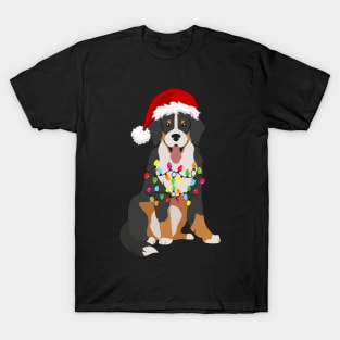 Bernese Holiday Christmas Light - Funny Bernese Mountain Dog Lights Christmas in Santa Hat Holiday Santa T-Shirt